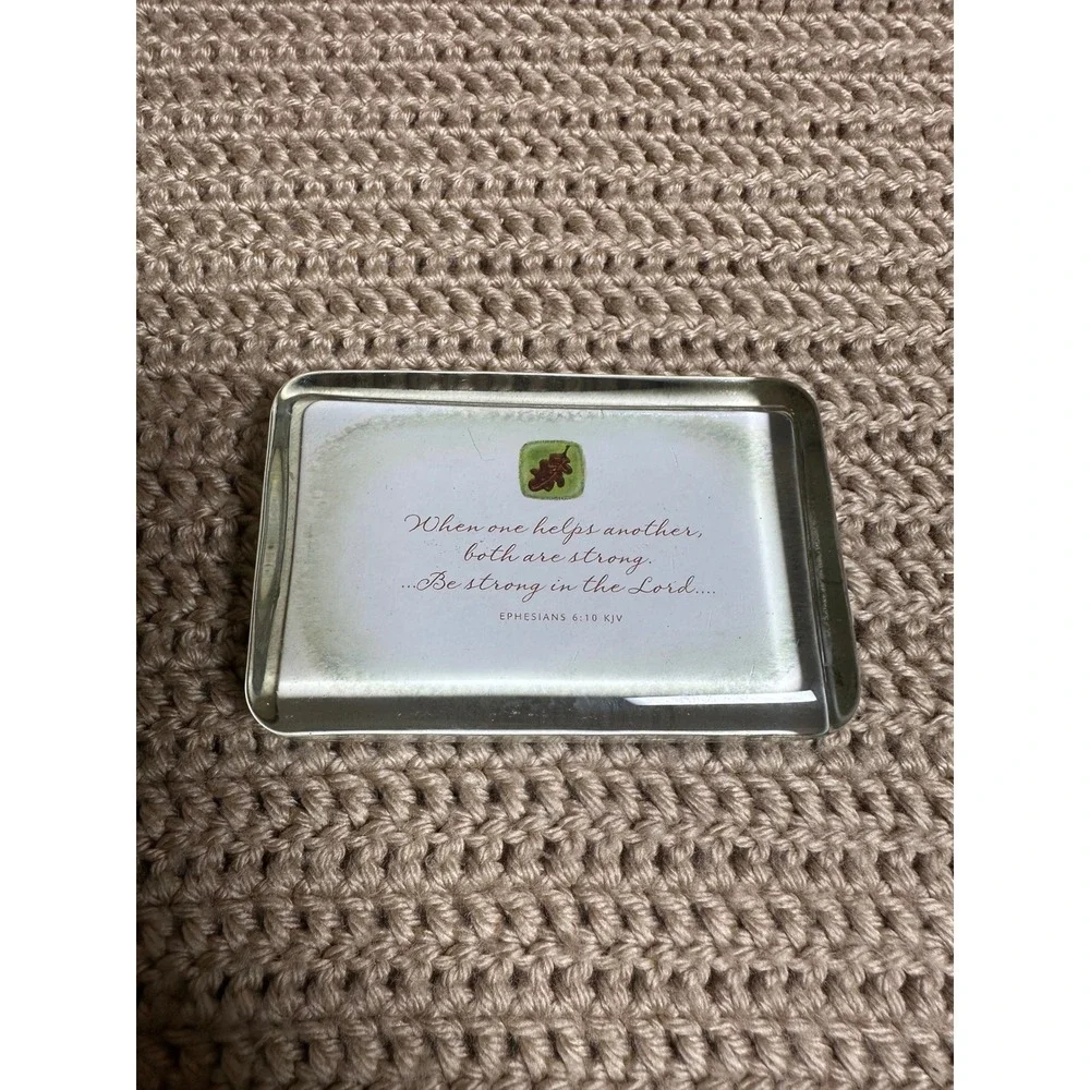 Ephesians 6:10 Scripture Glass Paperweight Tray Religious Desk Decor 4x2.75